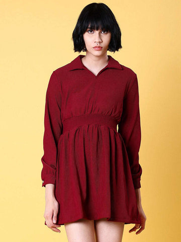Women's Corduroy Elasticated V-Neck Dress