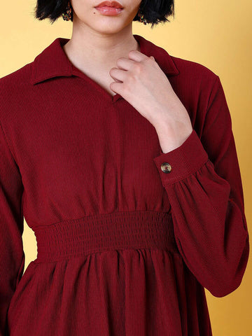 Women's Corduroy Elasticated V-Neck Dress