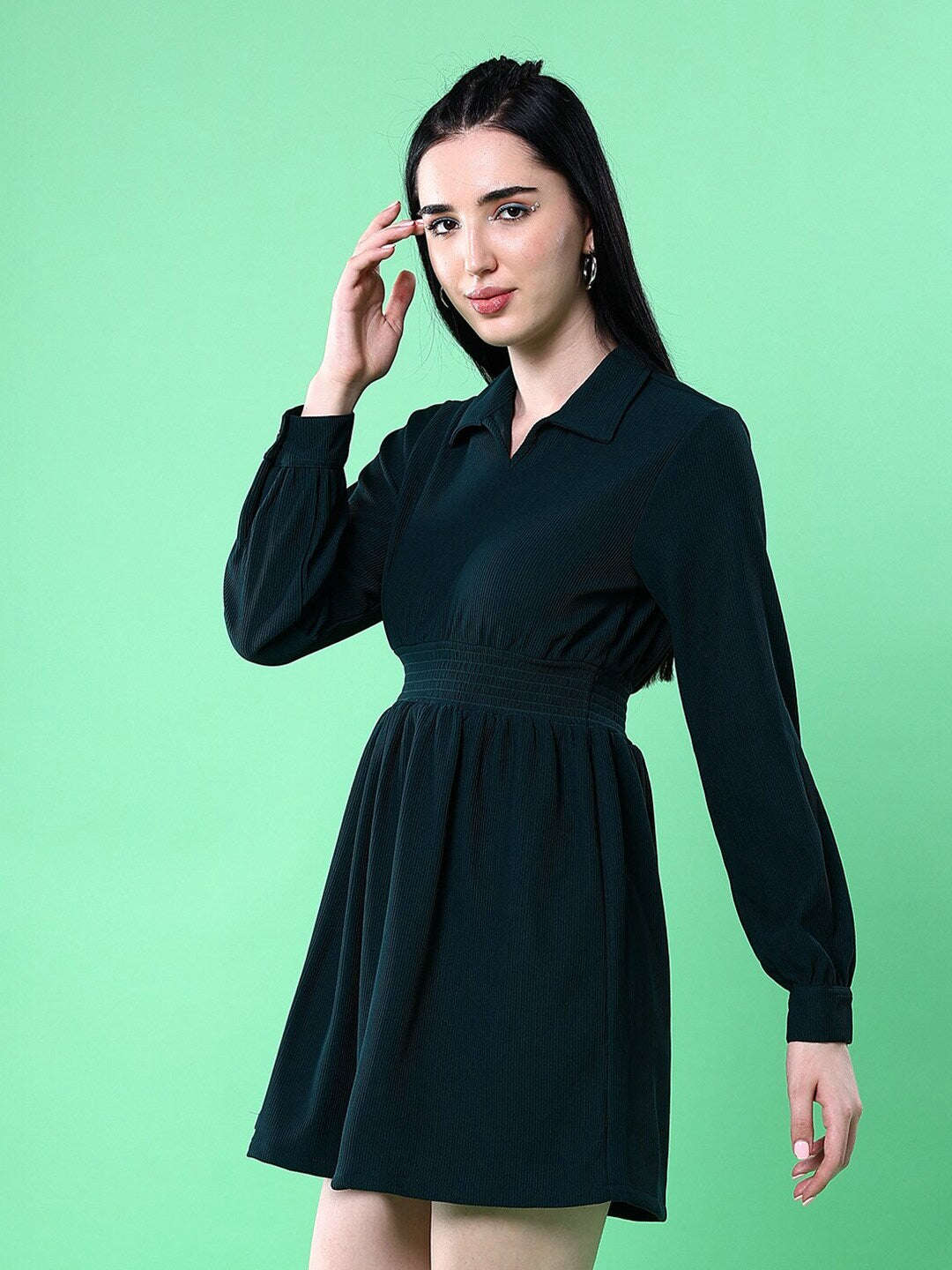 Women's Corduroy Elasticated V-Neck Dress