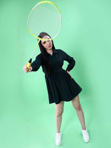 Women's Corduroy Elasticated V-Neck Dress