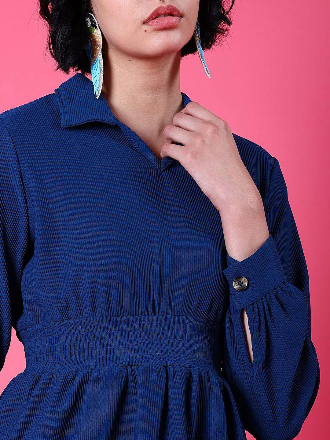 Women's Corduroy Elasticated V-Neck Dress