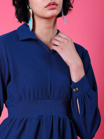 Women's Corduroy Elasticated V-Neck Dress