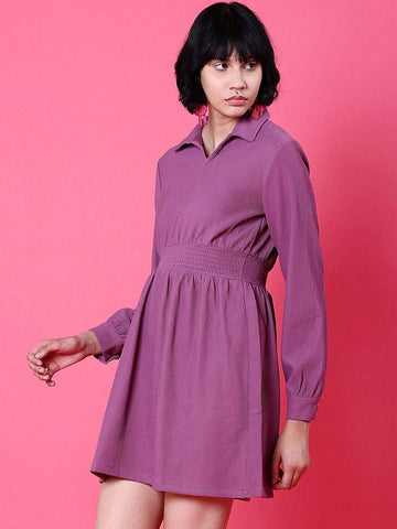 Women's Corduroy Elasticated V-Neck Dress