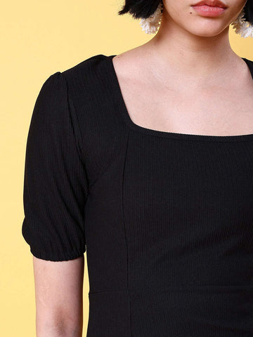 Women's Fitted Corduroy Puff Sleeve Dress