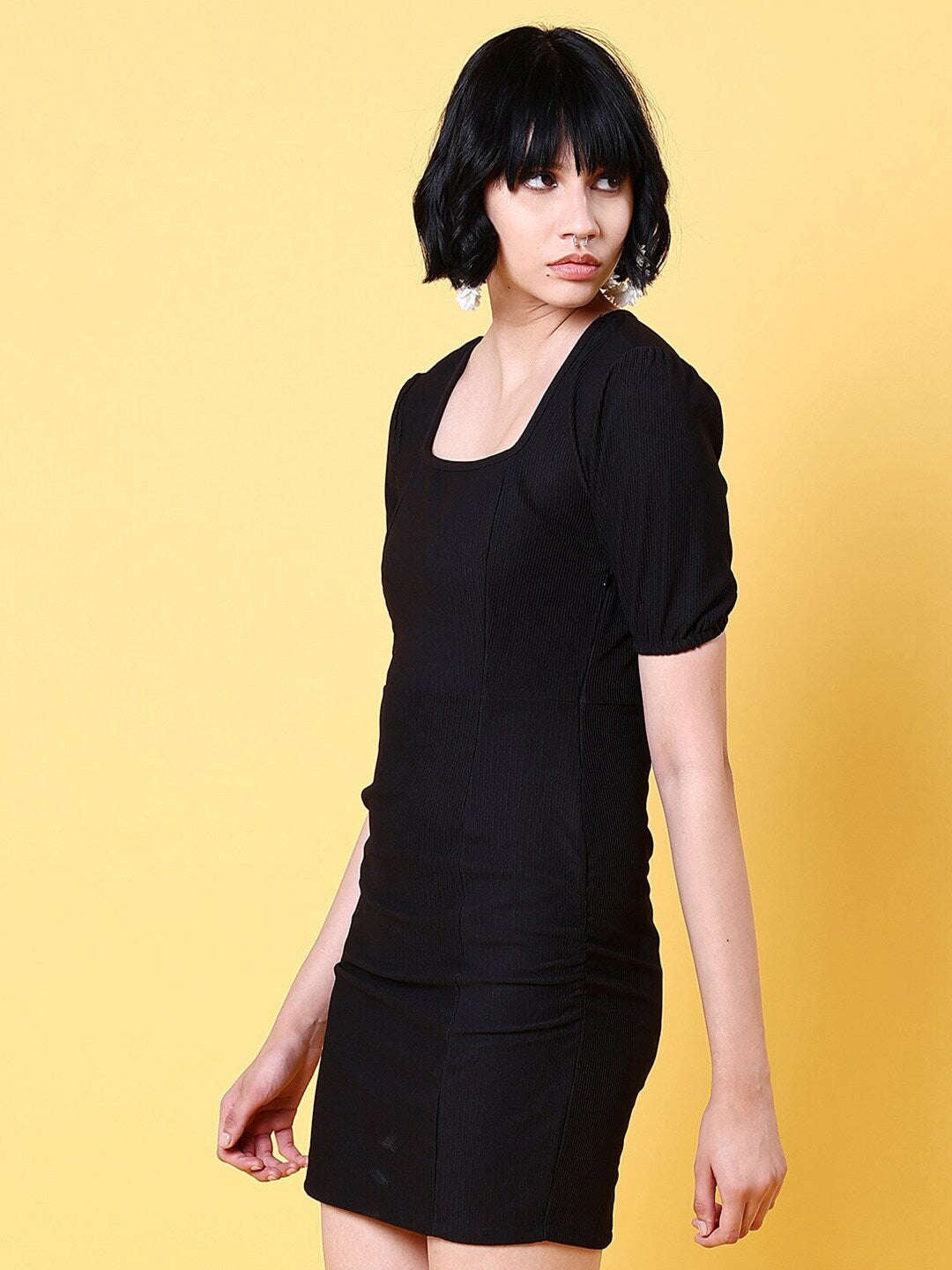 Women's Fitted Corduroy Puff Sleeve Dress