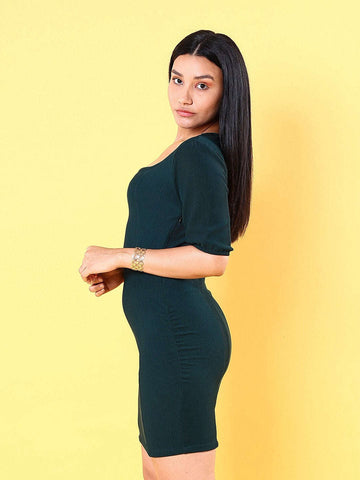 Women's Fitted Corduroy Puff Sleeve Dress