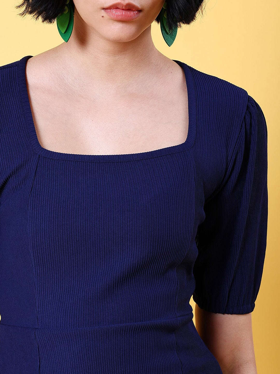 Women's Fitted Corduroy Puff Sleeve Dress