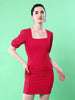 Women's Fitted Corduroy Puff Sleeve Dress