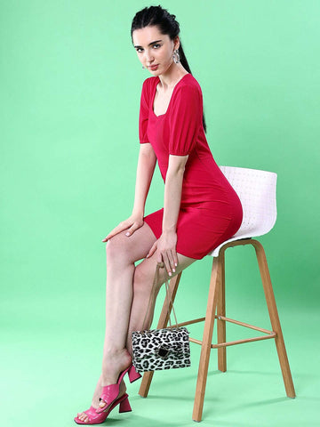 Women's Fitted Corduroy Puff Sleeve Dress