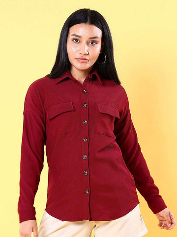 Women's Corduroy Cargo Pocket Oversized Shirt
