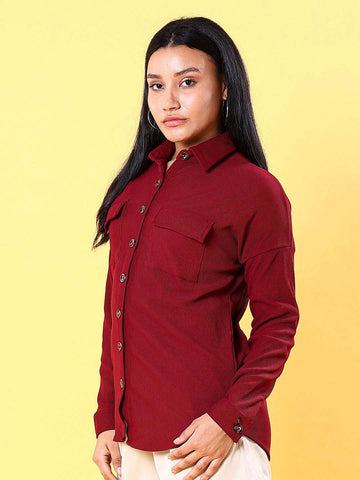 Women's Corduroy Cargo Pocket Oversized Shirt