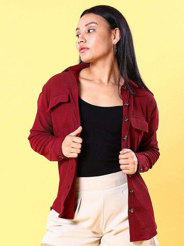 Women's Corduroy Cargo Pocket Oversized Shirt