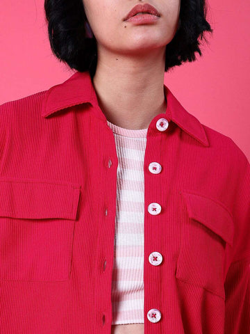 Women's Corduroy Cargo Pocket Oversized Shirt