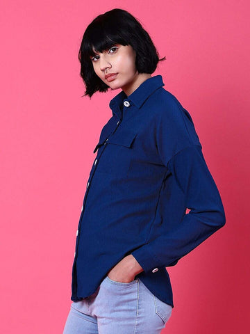 Women's Corduroy Cargo Pocket Oversized Shirt