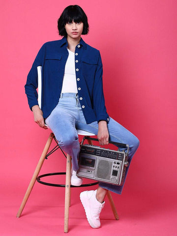 Women's Corduroy Cargo Pocket Oversized Shirt