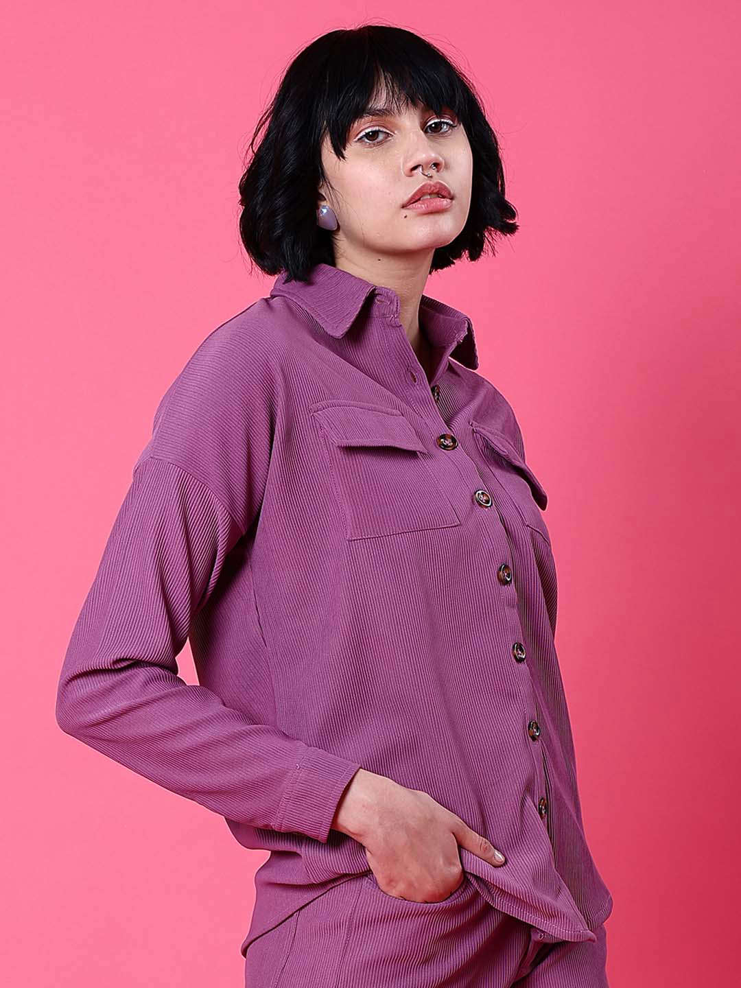Women's Corduroy Cargo Pocket Oversized Shirt