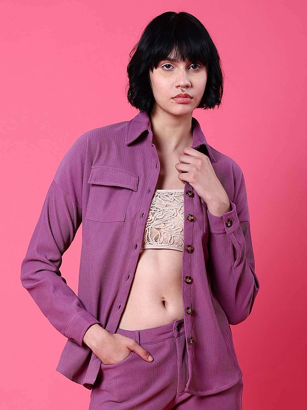 Women's Corduroy Cargo Pocket Oversized Shirt