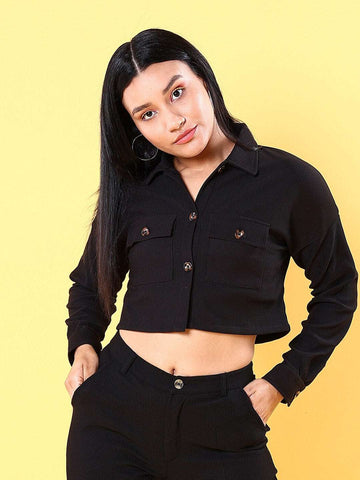 Women's Patch Pocket Corduroy Crop Shirt