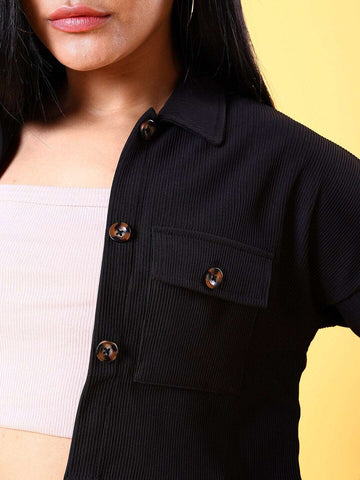 Women's Patch Pocket Corduroy Crop Shirt