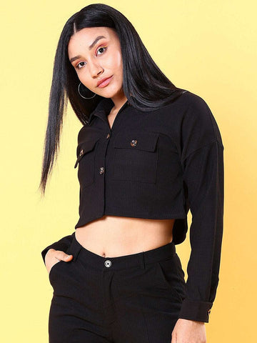 Women's Patch Pocket Corduroy Crop Shirt