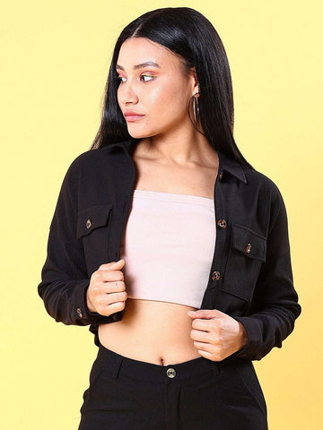 Women's Patch Pocket Corduroy Crop Shirt