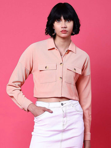 Women's Patch Pocket Corduroy Crop Shirt