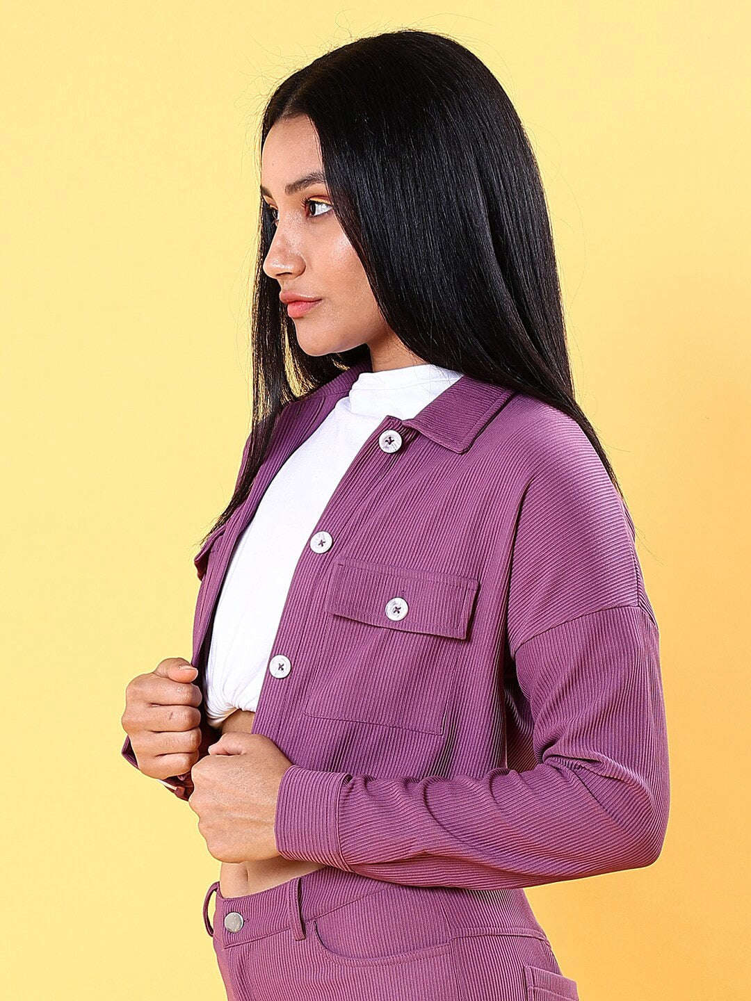 Women's Patch Pocket Corduroy Crop Shirt