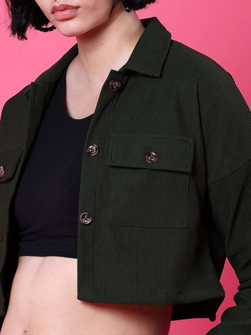 Women's Patch Pocket Corduroy Crop Shirt