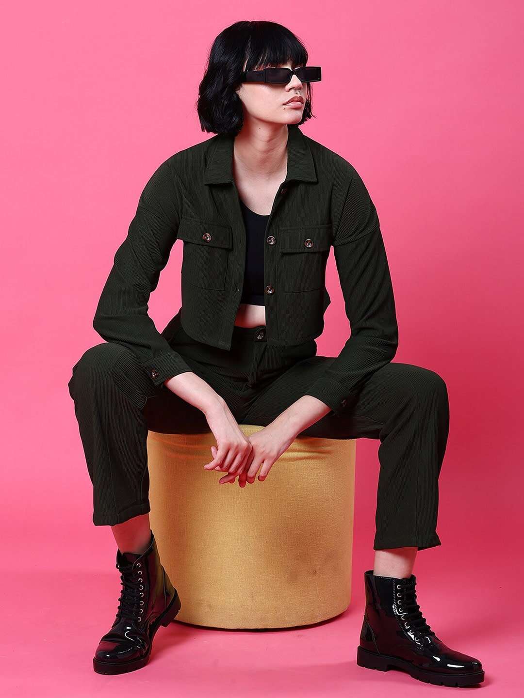 Women's Patch Pocket Corduroy Crop Shirt