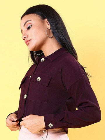 Women's Patch Pocket Corduroy Crop Shirt