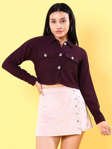 Women's Patch Pocket Corduroy Crop Shirt