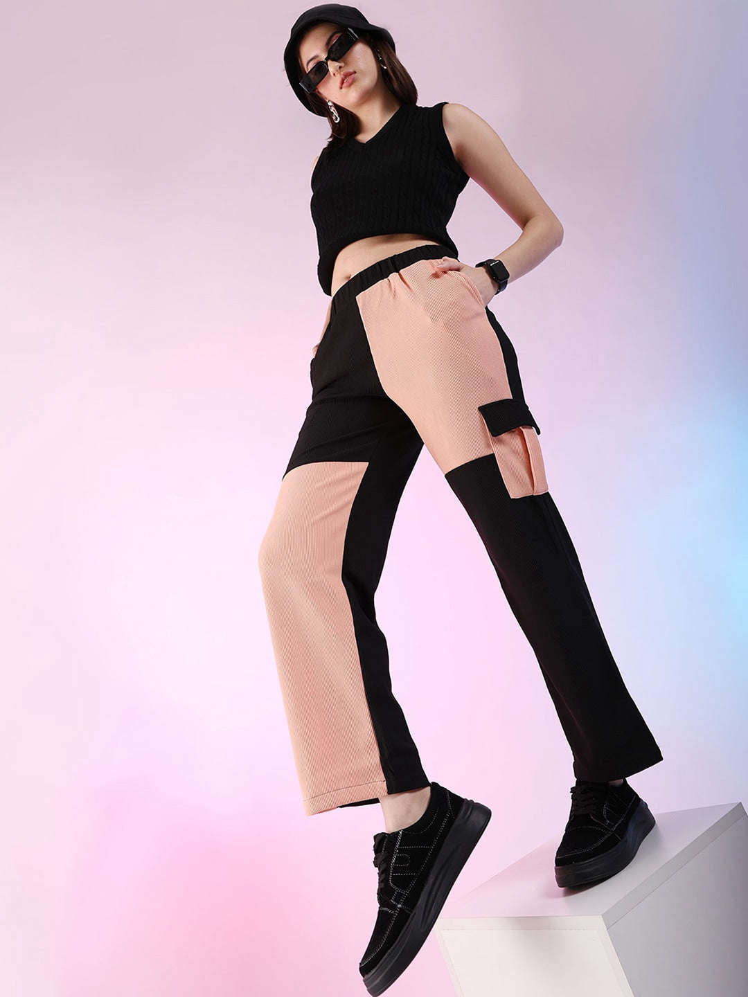 Women's Corduroy Colorblock Cargo Pocket Pant