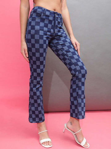Women's Laser Checked Bootcut Denim Jeans