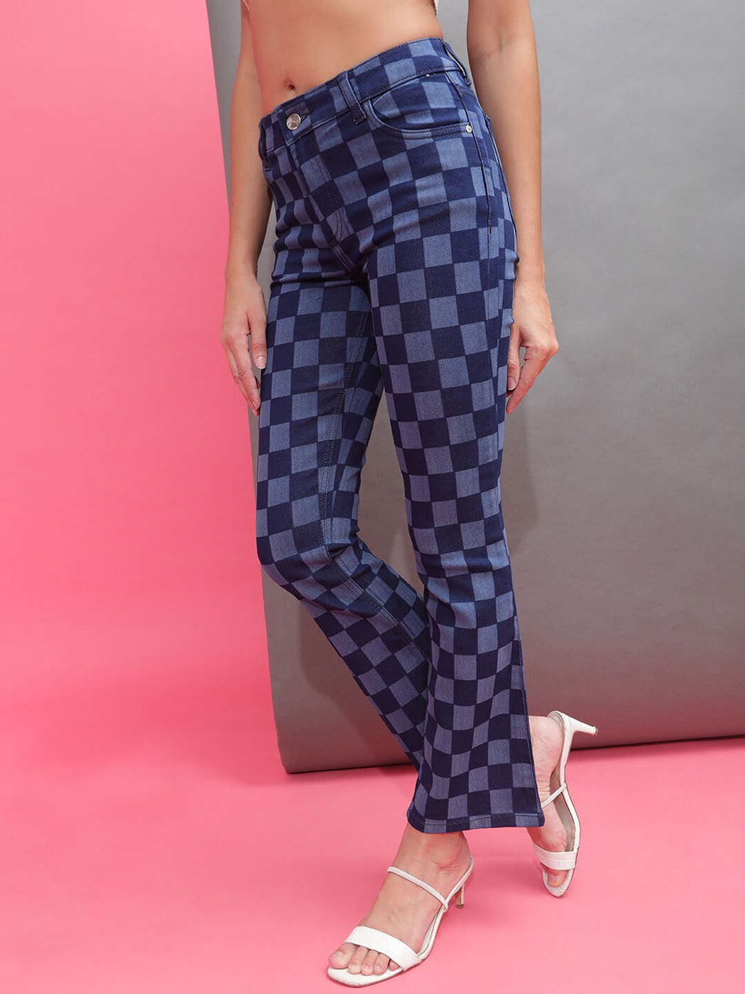 Women's Laser Checked Bootcut Denim Jeans