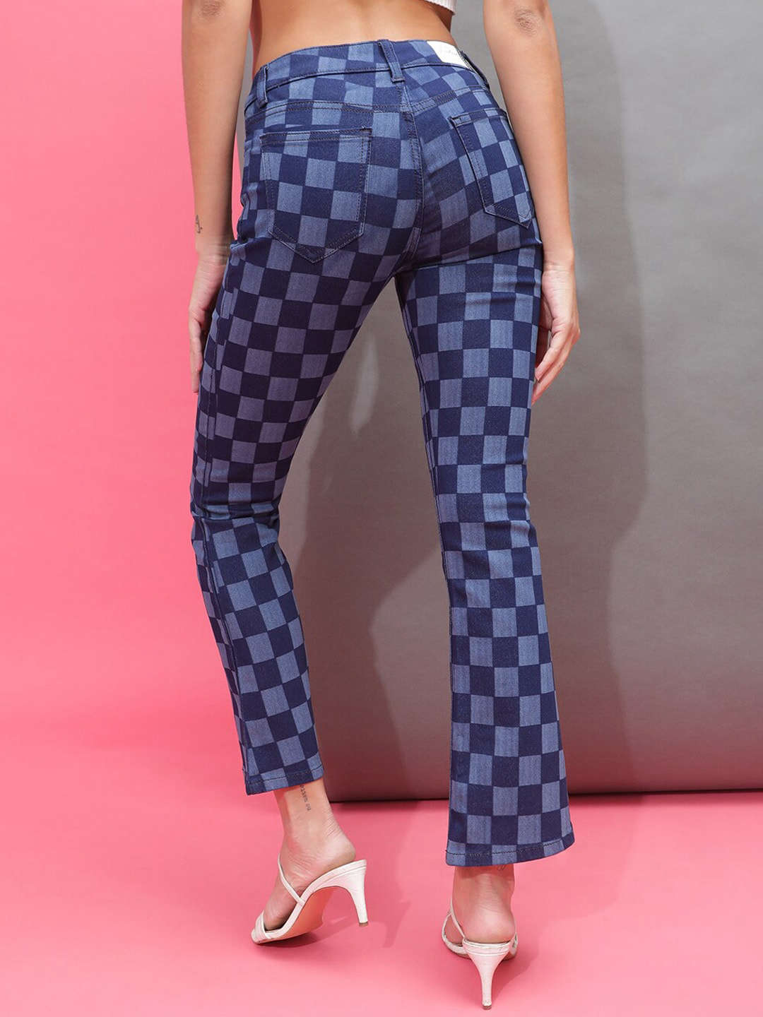 Women's Laser Checked Bootcut Denim Jeans