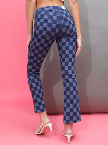 Women's Laser Checked Bootcut Denim Jeans