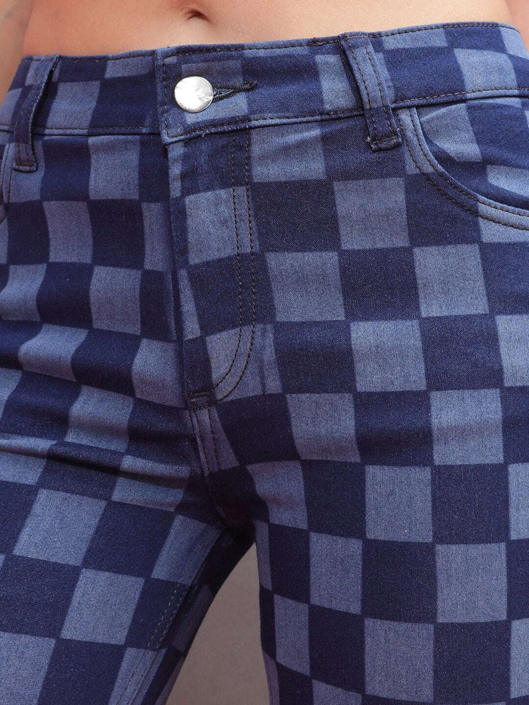 Women's Laser Checked Bootcut Denim Jeans