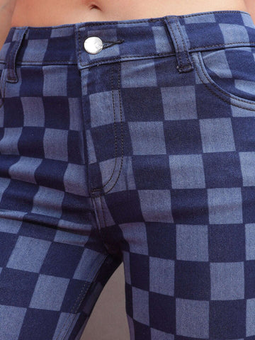 Women's Laser Checked Bootcut Denim Jeans