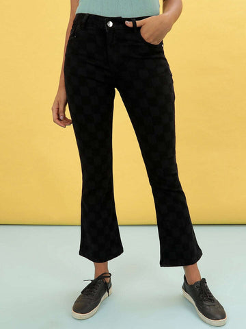 Women's Laser Checked Bootcut Denim Jeans