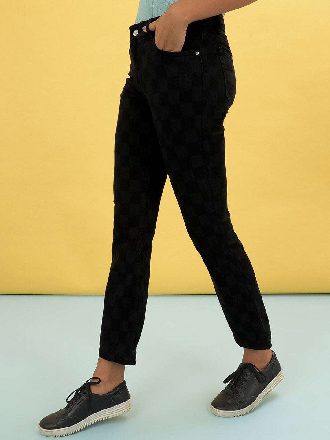 Women's Laser Checked Bootcut Denim Jeans