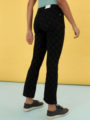 Women's Laser Checked Bootcut Denim Jeans