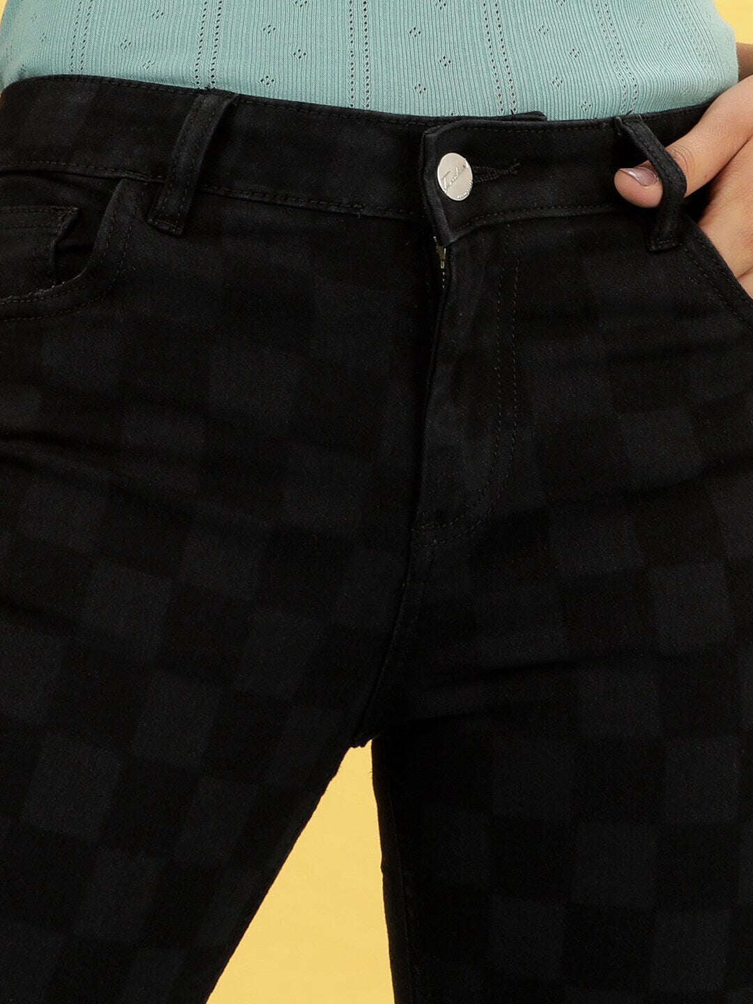 Women's Laser Checked Bootcut Denim Jeans