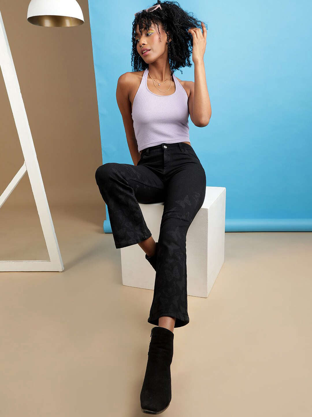 Women's Butterfly Printed Bootcut Denim Jeans