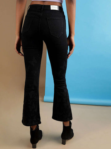 Women's Butterfly Printed Bootcut Denim Jeans