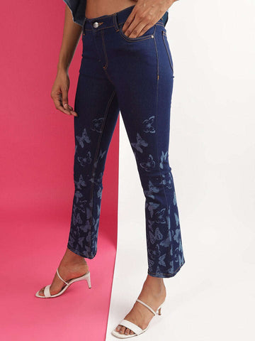 Women's Butterfly Printed Bootcut Denim Jeans