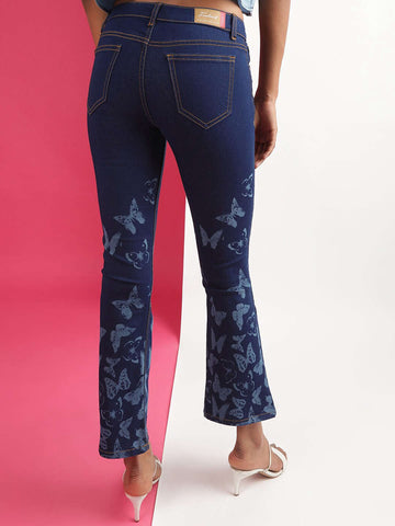 Women's Butterfly Printed Bootcut Denim Jeans
