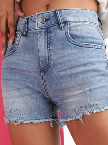 Women's Overdyed High Waist Denim Shorts