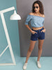 Women's Laser Striped Denim Shorts