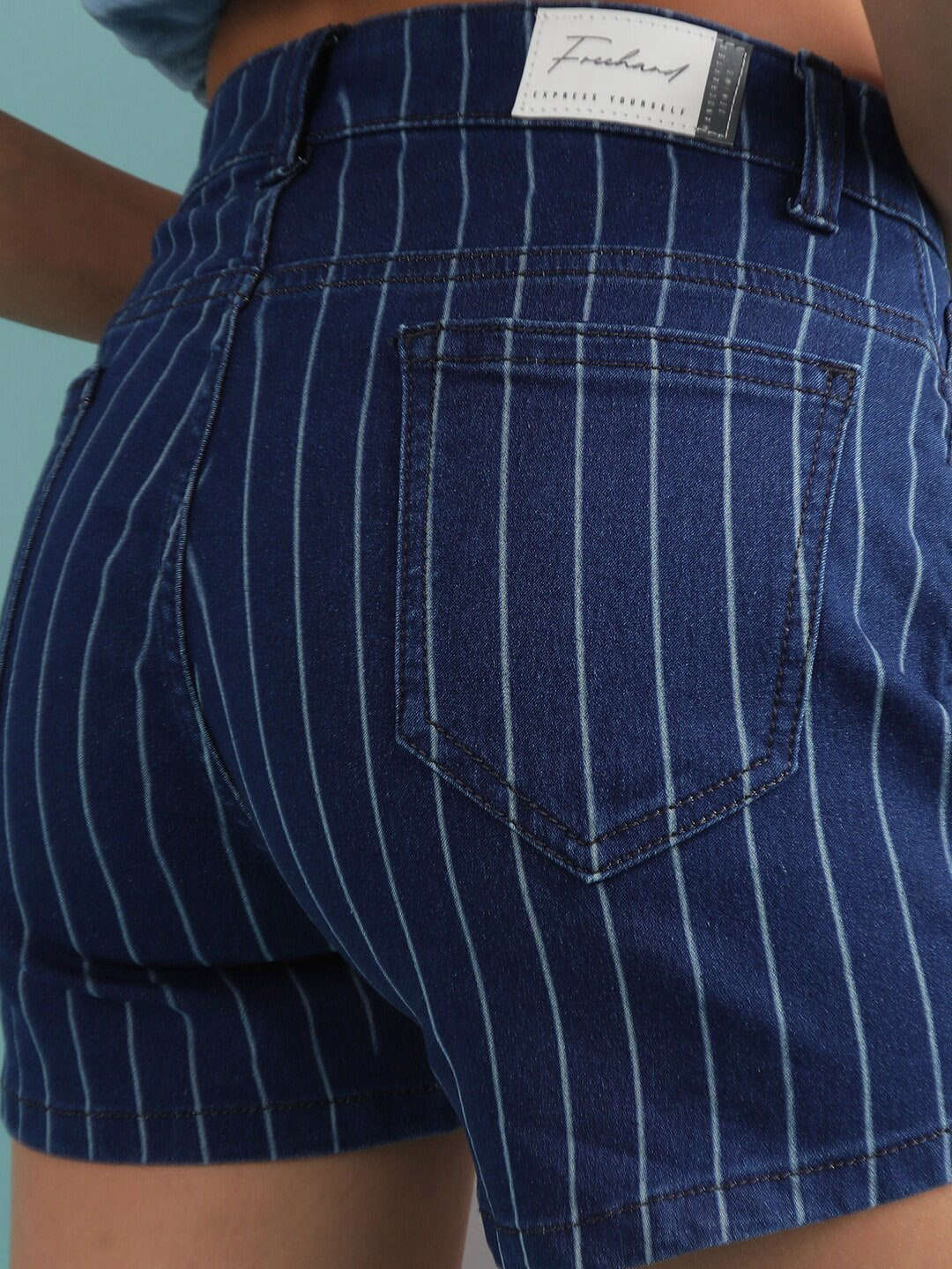 Women's Laser Striped Denim Shorts