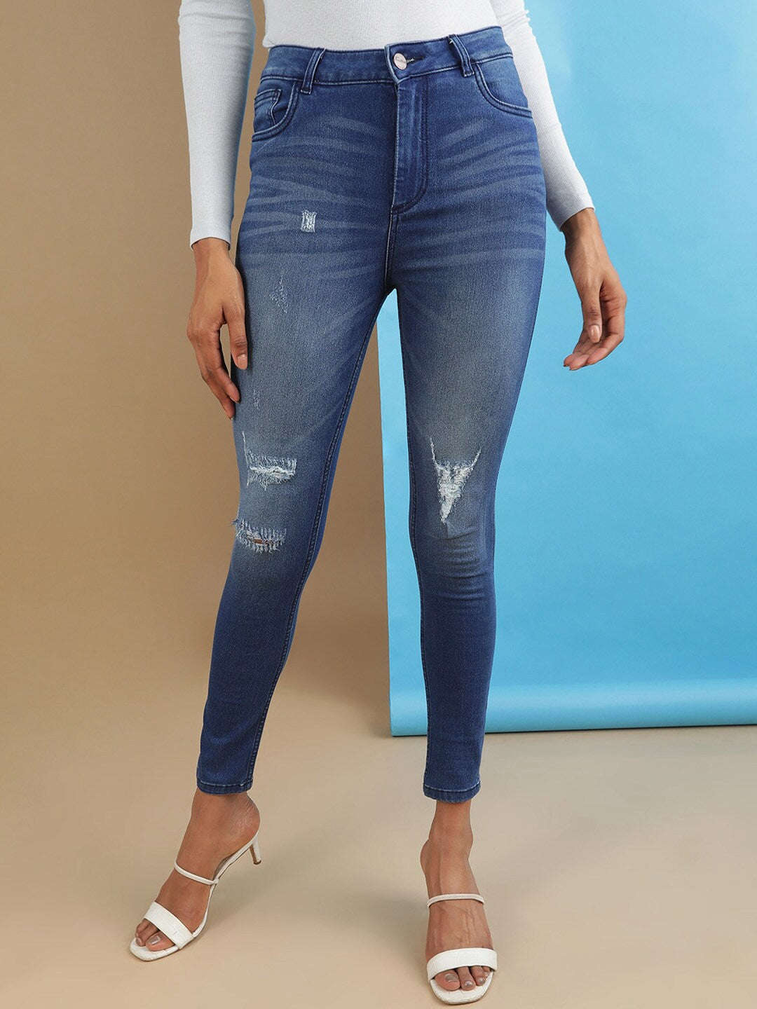 Women's Distressed Skinny Fit Denim Jeans